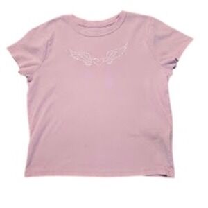 Hollister Baby Tee Rose Quartz Angel Wings Embroidered Womens L Tween Heart Y2K